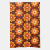 Groovy retro 70s boho hippie oranje bloempatroon theedoek (Verticaal)