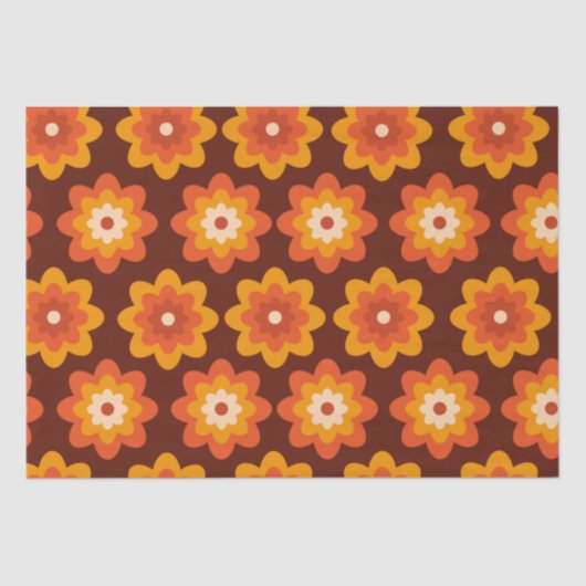 Groovy retro 70s boho hippie oranje bloempatroon tissuepapier (Voorkant)