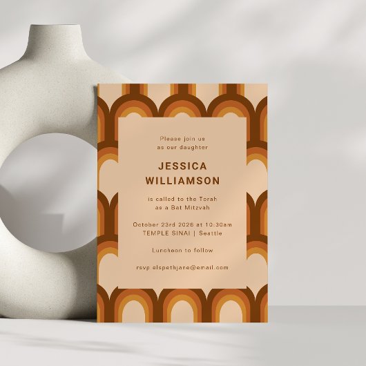 Groovy Retro 70s Bruin Trendy Unique Bat Mitzvah Kaart