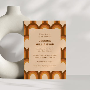 Groovy Retro 70s Bruin Trendy Unique Bat Mitzvah Kaart