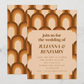 Groovy Retro 70s Bruin Unieke Wedding RSVP Website Kaart (Voorkant / Achterkant)