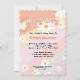 Groovy Retro 70s Daisy Peach Girl Baby shower Kaart