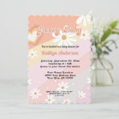 Groovy Retro 70s Daisy Peach Girl Baby shower Kaart (Staand voorkant)