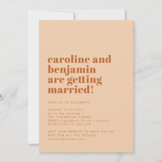 Groovy Retro 70s Design Beige Terracotta Wedding Kaart (Voorkant)