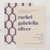 Groovy Retro 70s Design Blue Pink Bat Mitzvah Kaart (Voorkant / Achterkant)