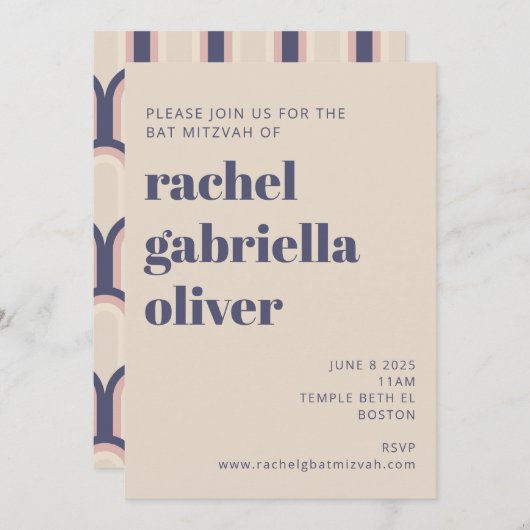 Groovy Retro 70s Design Blue Pink Bat Mitzvah Kaart (Voorkant / Achterkant)