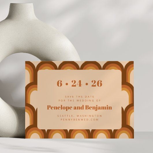 Groovy Retro 70s Design Boho Brown Wedding Save The Date