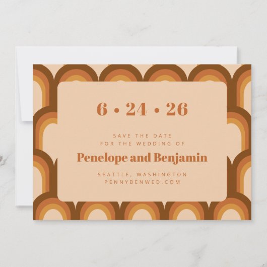 Groovy Retro 70s Design Boho Brown Wedding Save The Date (Voorkant)