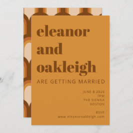 Groovy Retro 70s Design Bold Brown Yellow Wedding Kaart