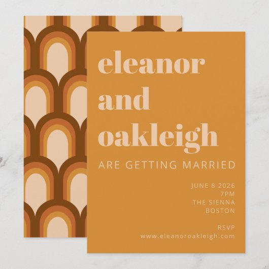 Groovy Retro 70s Design Bold Ochre Yellow Wedding Kaart (Voorkant / Achterkant)