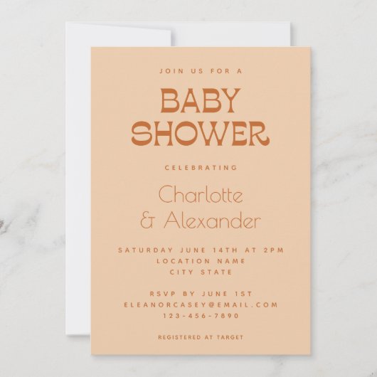 Groovy Retro 70s Design Brown Couples Baby shower Kaart (Voorkant)