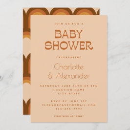 Groovy Retro 70s Design Brown Couples Baby shower Kaart