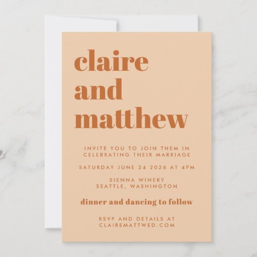 Groovy Retro 70s Design Brown Geometric Wedding Kaart (Voorkant)