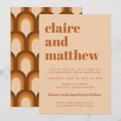 Groovy Retro 70s Design Brown Geometric Wedding Kaart (Voorkant / Achterkant)