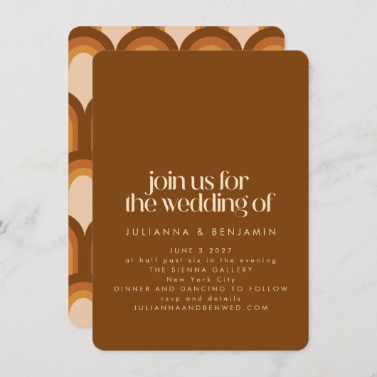 Groovy Retro 70s Design Brown Unique Fun Wedding Kaart (Voorkant / Achterkant)