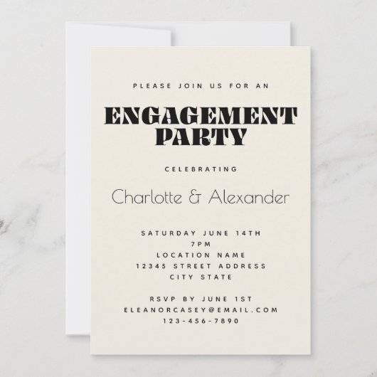 Groovy Retro 70s Design in Black Engagement Party Kaart (Voorkant)