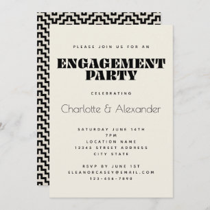 Groovy Retro 70s Design in Black Engagement Party Kaart