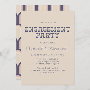 Groovy Retro 70s Design in Blue Engagement Party Kaart