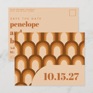 Groovy Retro 70s Design in Brown and Sand Wedding  Briefkaart