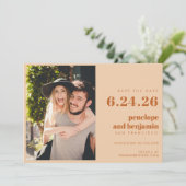 Groovy Retro 70s Design in Brown PHOTO Wedding Save The Date (Staand voorkant)