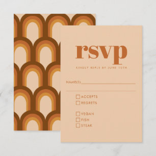 Groovy Retro 70s Design in Brown Wedding Meal RSVP Kaartje