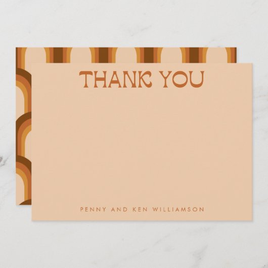 Groovy Retro 70s Design in Brown Wedding Names Bedankkaart (Voorkant / Achterkant)