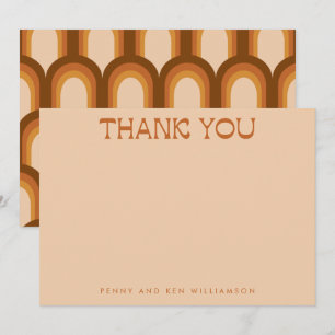 Groovy Retro 70s Design in Brown Wedding Names Bedankkaart