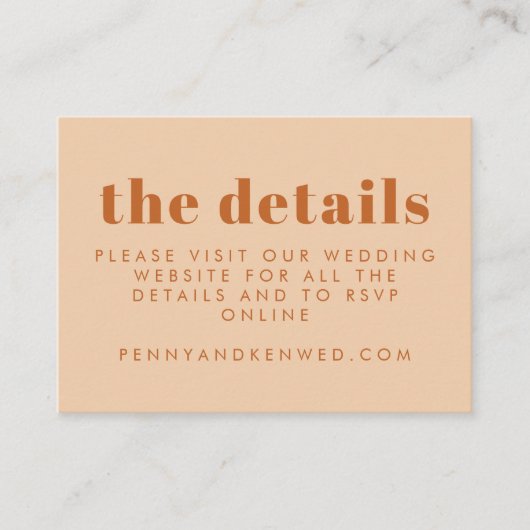 Groovy Retro 70s Design in Brown Wedding Website Informatiekaartje (Voorkant)