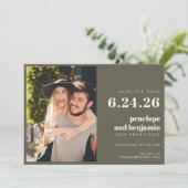 Groovy Retro 70s Design in Olive PHOTO Wedding Save The Date (Staand voorkant)