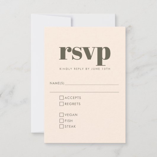 Groovy Retro 70s Design in Olive Wedding Meal RSVP Kaartje (Voorkant)