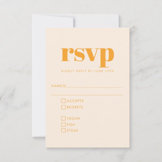 Groovy Retro 70s Design Sinaasappel Trouwmaaltijd RSVP Kaartje (Voorkant)
