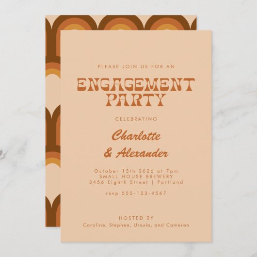 Groovy Retro 70s Design Tan Verloving Host Party Kaart (Voorkant / Achterkant)
