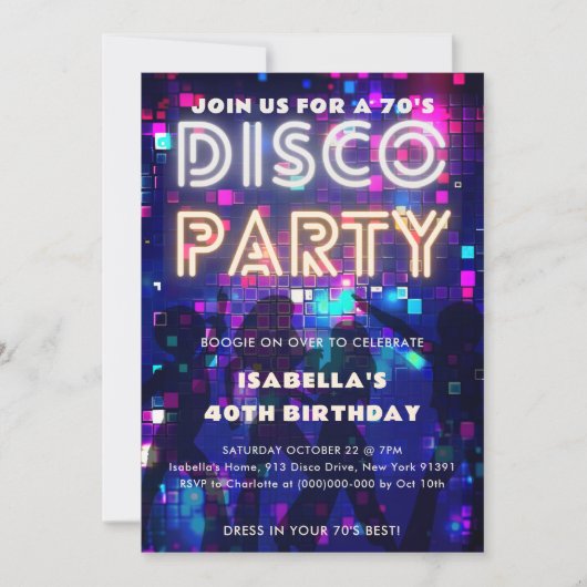 Groovy Retro 70's Disco Party Uitnodiging (Voorkant)