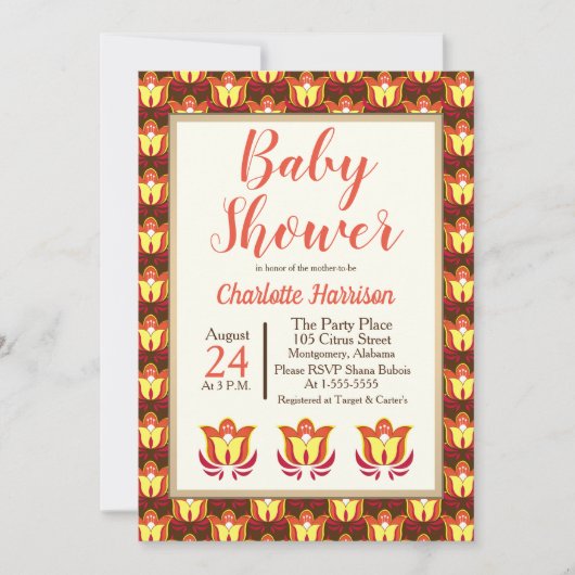 Groovy Retro 70s Floral Baby shower Kaart (Voorkant)