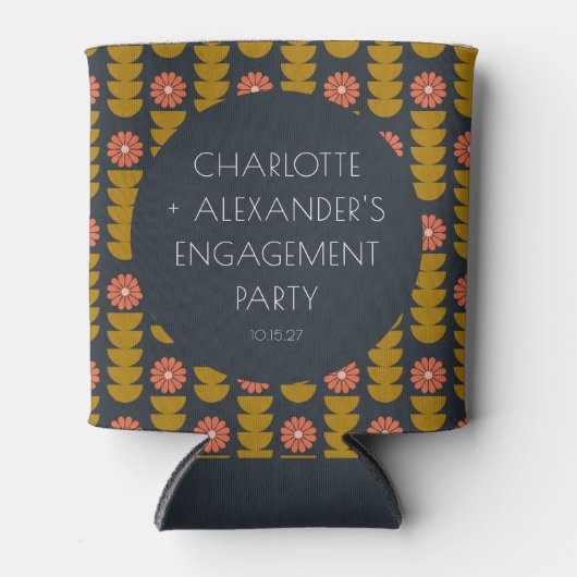 Groovy Retro 70s Floral Custom Engagement Party Blikjeskoeler (Voorkant)