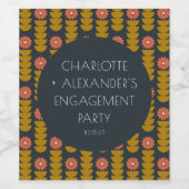 Groovy Retro 70s Floral Custom Engagement Party Wijn Etiket (Enkel label)