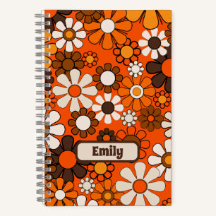 Groovy Retro 70s Floral Gepersonaliseerd Bruin Sin Notitieboek