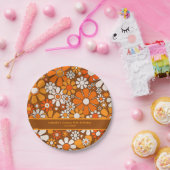 Groovy Retro 70s Floral gepersonaliseerd Papieren Bordje (Feest)