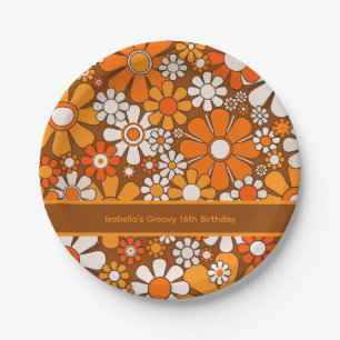 Groovy Retro 70s Floral gepersonaliseerd Papieren Bordje