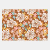 Groovy Retro 70s Flowers en Geometrische patronen Inpakpapier Vel (Voorkant)