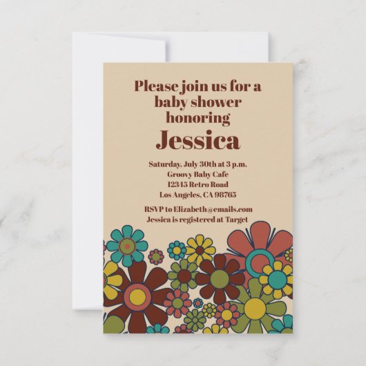 Groovy Retro 70s Hier komt het Son Baby shower Kaart (Achterkant)