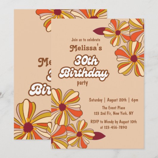 Groovy Retro 70s Hippie Flower 30ste verjaardag Kaart (Voorkant / Achterkant)