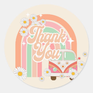 GROOVY Retro 70's Hippie roze sinaasappel Dank u Ronde Sticker