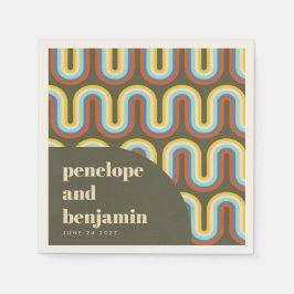 Groovy Retro 70s Kunst Olijfgroene Trouwdag Custom Servet