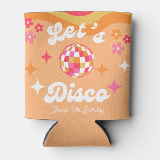 Groovy Retro 70s Laten we Disco Any Age Verjaardag Blikjeskoeler (Voorkant)