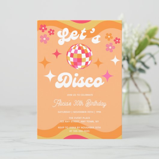 Groovy Retro 70s Laten we Disco Any Age Verjaardag Kaart (Staand voorkant)