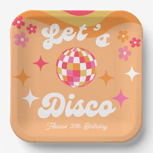 Groovy Retro 70s Laten we Disco Any Age Verjaardag Papieren Bordje (Voorkant)