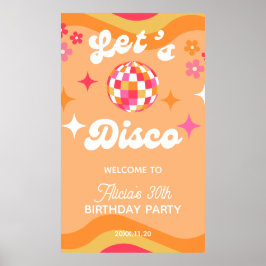 Groovy Retro 70s Laten we Disco Any Age Verjaardag Poster