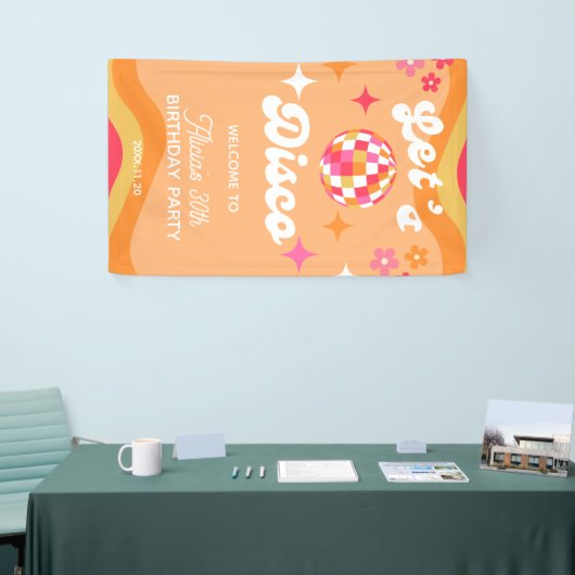 Groovy Retro 70s Laten we Disco Any Age Verjaardag Spandoek (Beurs)
