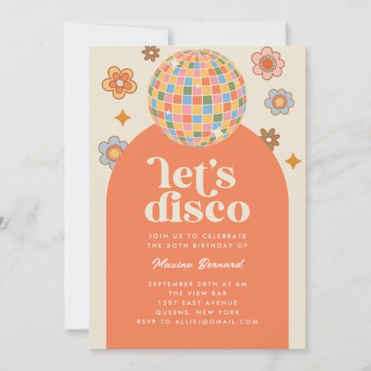 Groovy Retro 70s Laten we Disco Birthday Party Kaart (Voorkant)